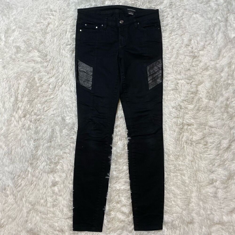 Club Monaco Black Skinny Jeans Size 4 Pants Stretch Cotton Leather Detail